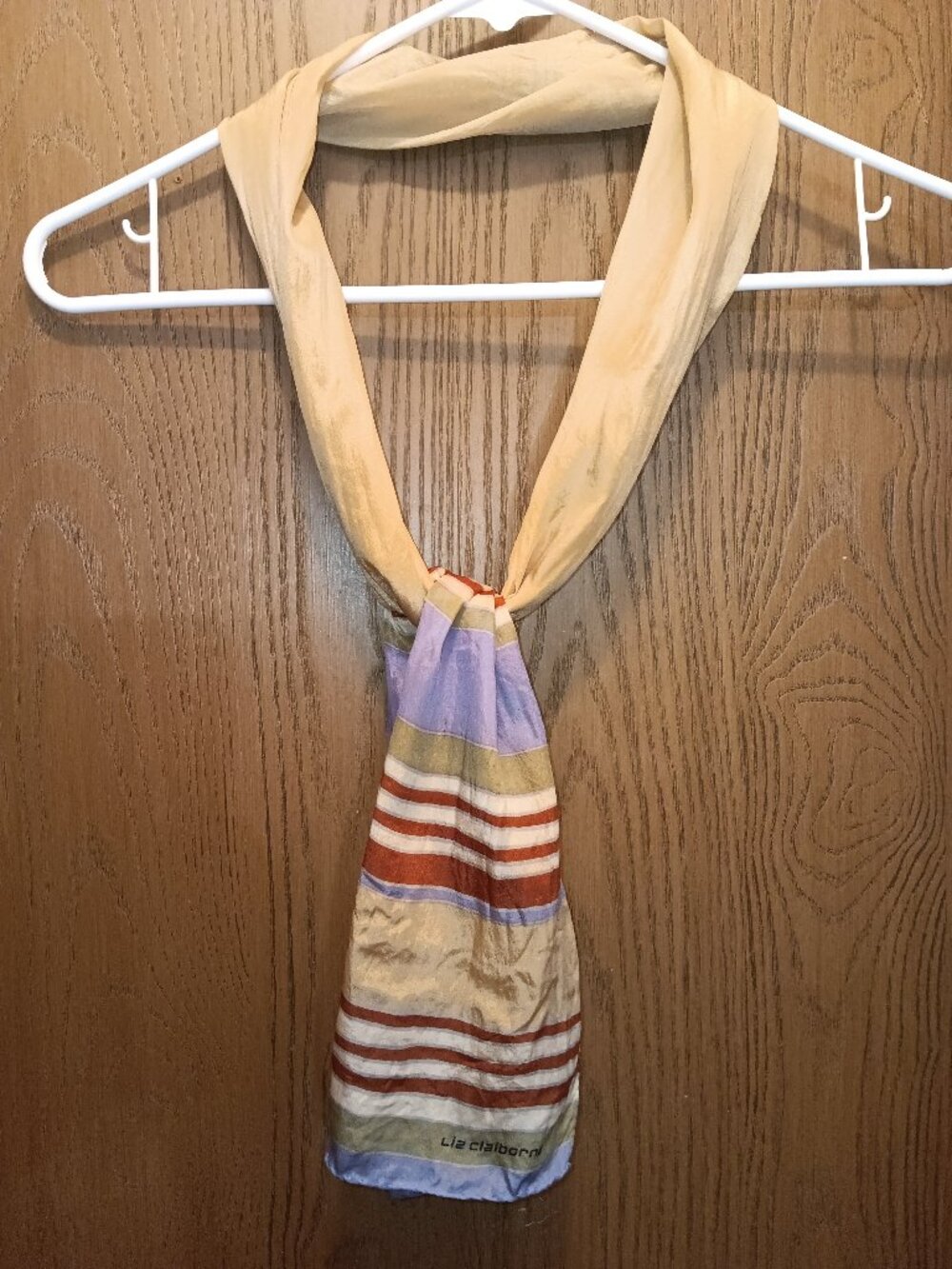 Liz Claiborne Vintage silk scarf long rectangle w/ stripes on ends 51" x 9.75"